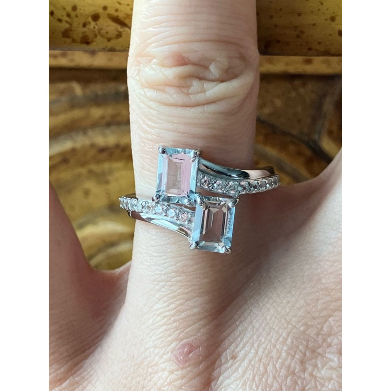 Natural Aquamarine Sterling Silver Ring Size 8
